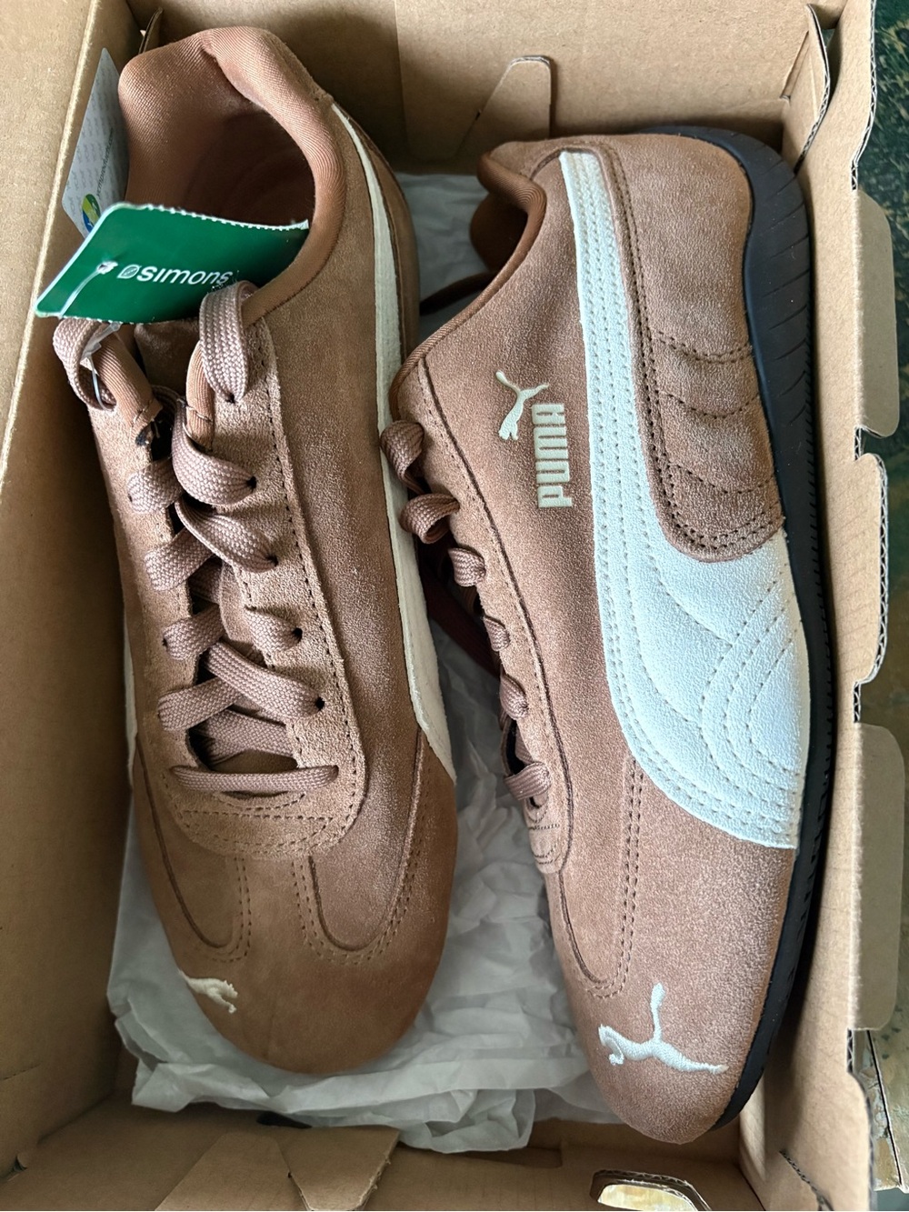 NWT- Puma Brown & White Suede Low-Top Sneakers